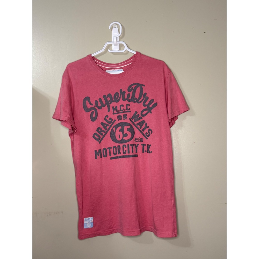 Superdry MCC Drag Ways Motor City Graphic Tee Pink Mens Medium Distressed Print